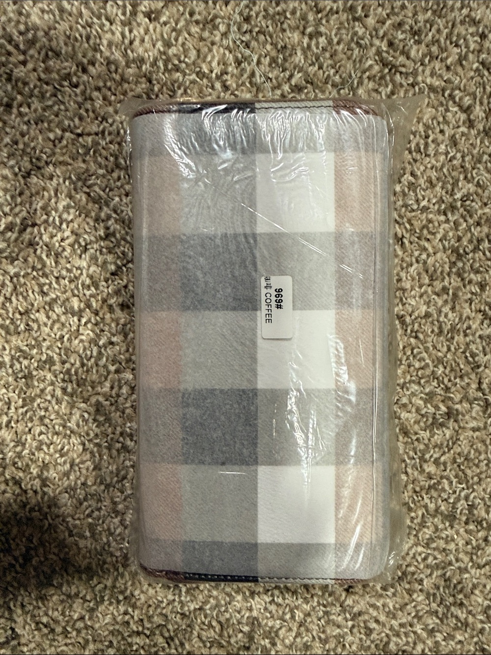 Plaid Trifold Wallet in Coffee, Gray & Cream